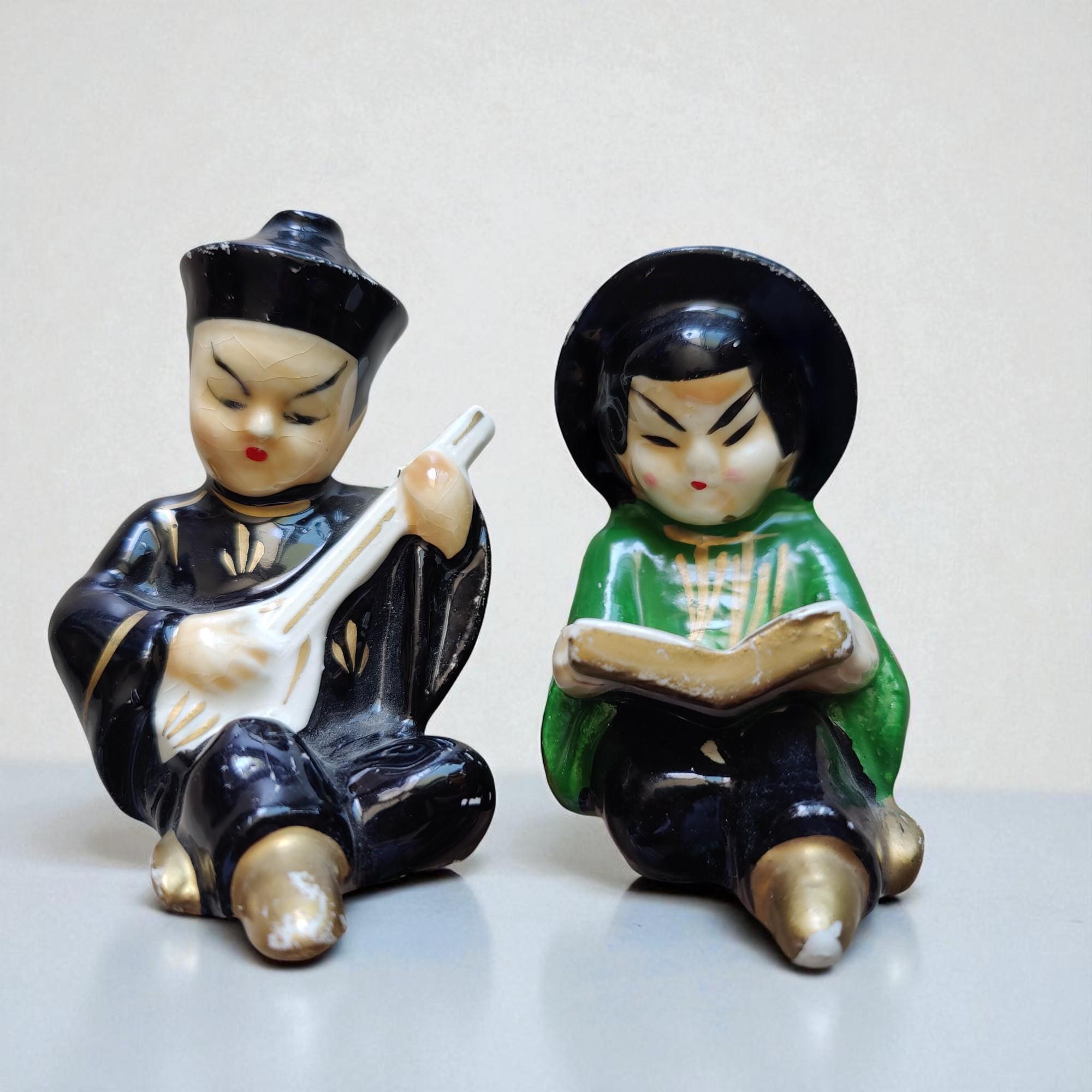 Ancien jouet personnage figurine bois peint violoncelliste musique JAPAN 1950