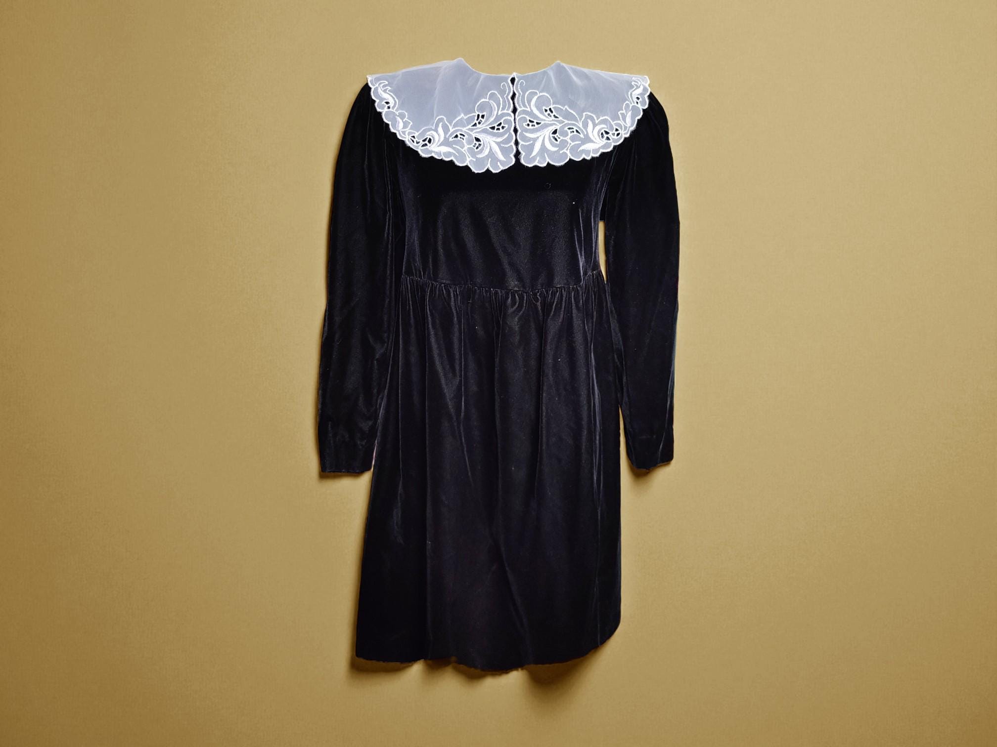 Toast Silk Velvet Dress Autumn Winter Women Vintage Beading Peter Pan  Collar Black Velvet Party Dresses –
