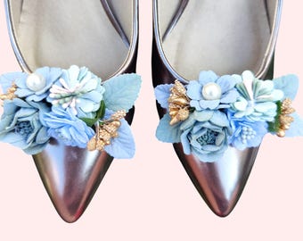 Flower shoe clips in sky blue, rose pink or mint green