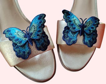 Embroidered Butterfly Shoe Clips: Green, Pink, Blue, Red, Gold