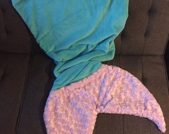 Mermaid Tail Blanket Child / Adult / Teen Purple Minky Soft Furry Teal Fin
