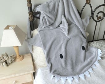 Blanket Shark Bite - Adult / Child Gray Shark Tail Grey Teen Minky Furry Fuzzy Cozy Blankie