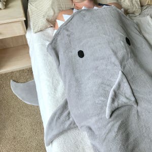 Blanket Shark Bite Adult / Child Gray Shark Tail Grey Teen Minky Furry Fuzzy Cozy Blankie image 4