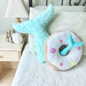 Donut Mermaid Pillow Decor Room Tail Bedroom Nursery Dorm Turquoise Under the Sea Pillows Kids Teens Adults Baby Shower Party Theme Beach image 2