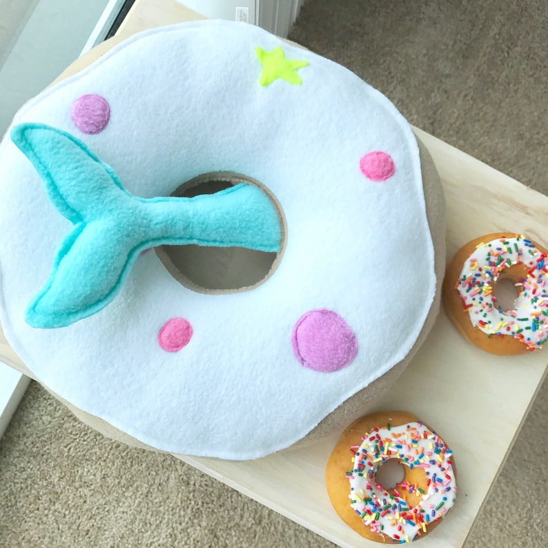 Donut Mermaid Pillow Decor Room Tail Bedroom Nursery Dorm Turquoise Under the Sea Pillows Kids Teens Adults Baby Shower Party Theme Beach image 10