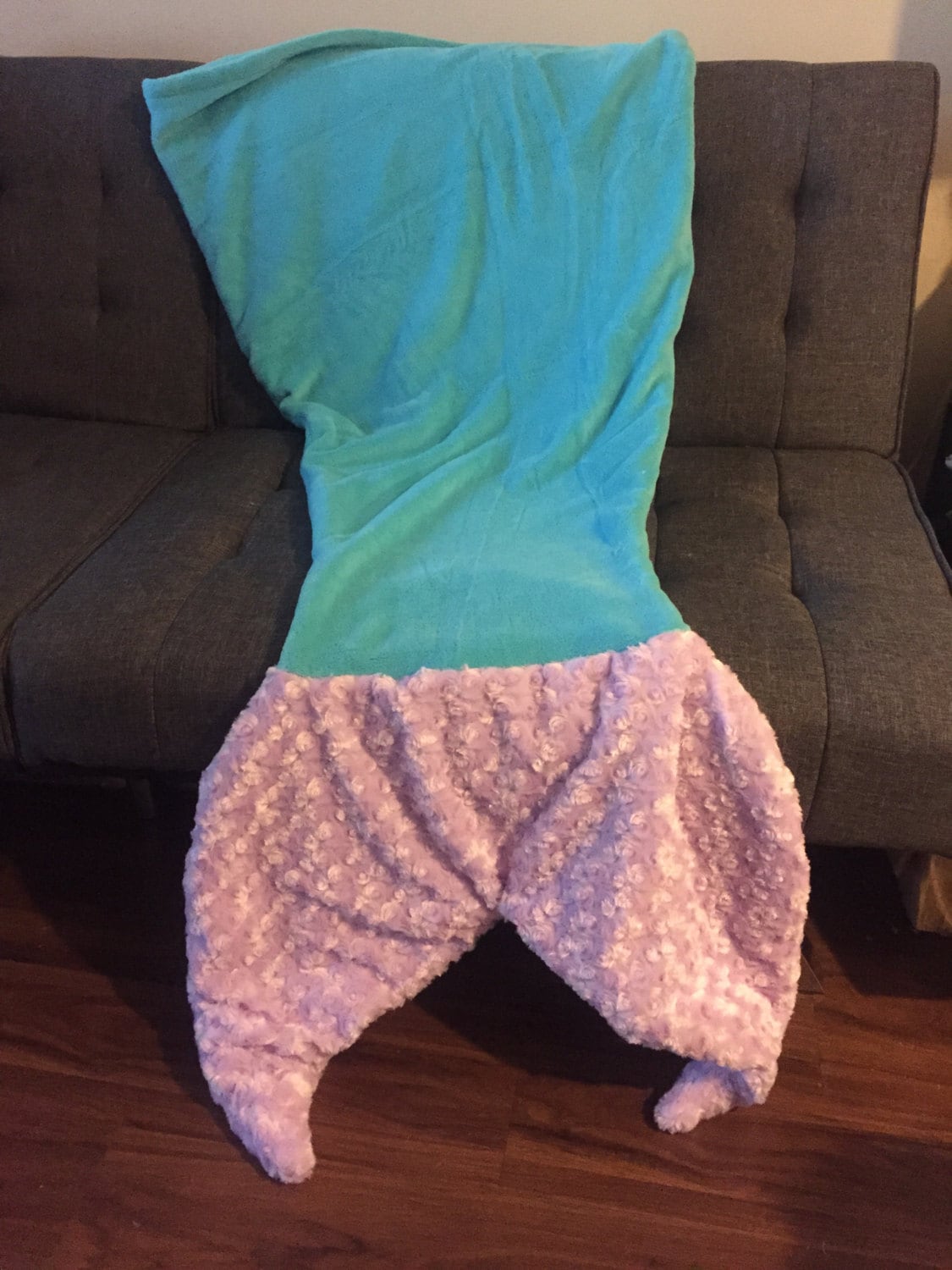 Girls Minky Dot Mermaid Tail Blanket - Large Purple Velboa Snuggle Blanket, 59 Inches