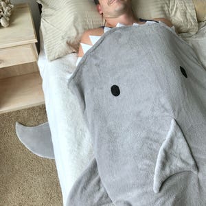 Blanket Shark Bite Adult / Child Gray Shark Tail Grey Teen Minky Furry Fuzzy Cozy Blankie image 6