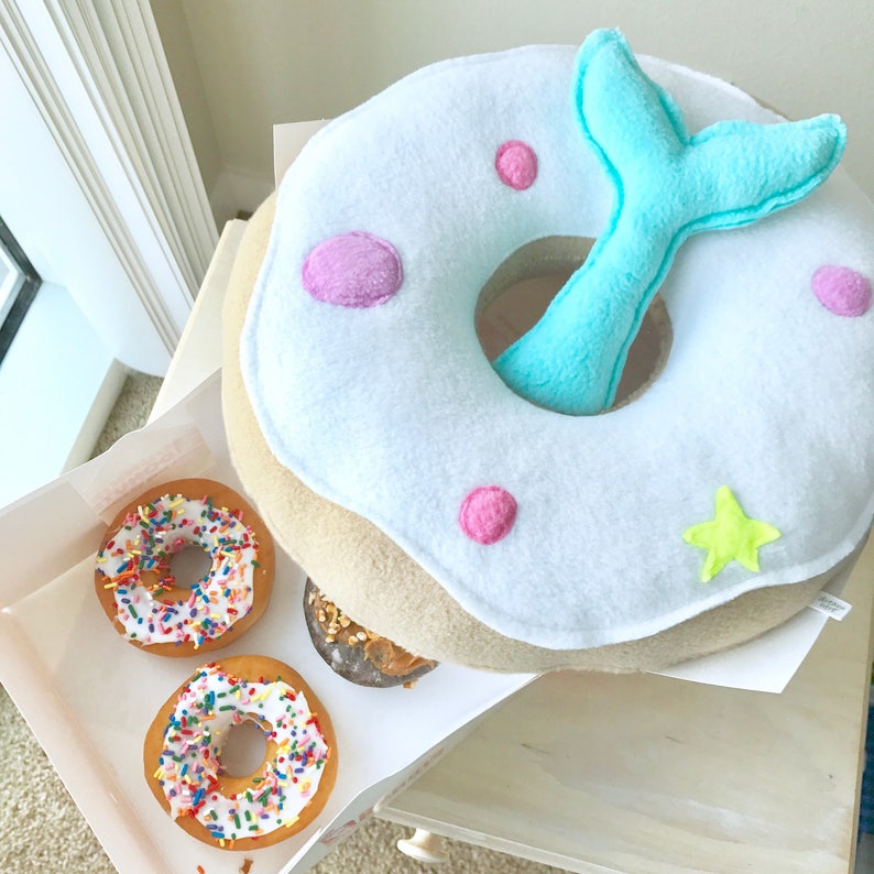 Donut Mermaid Pillow Decor Room Tail Bedroom Nursery Dorm Turquoise Under the Sea Pillows Kids Teens Adults Baby Shower Party Theme Beach image 3