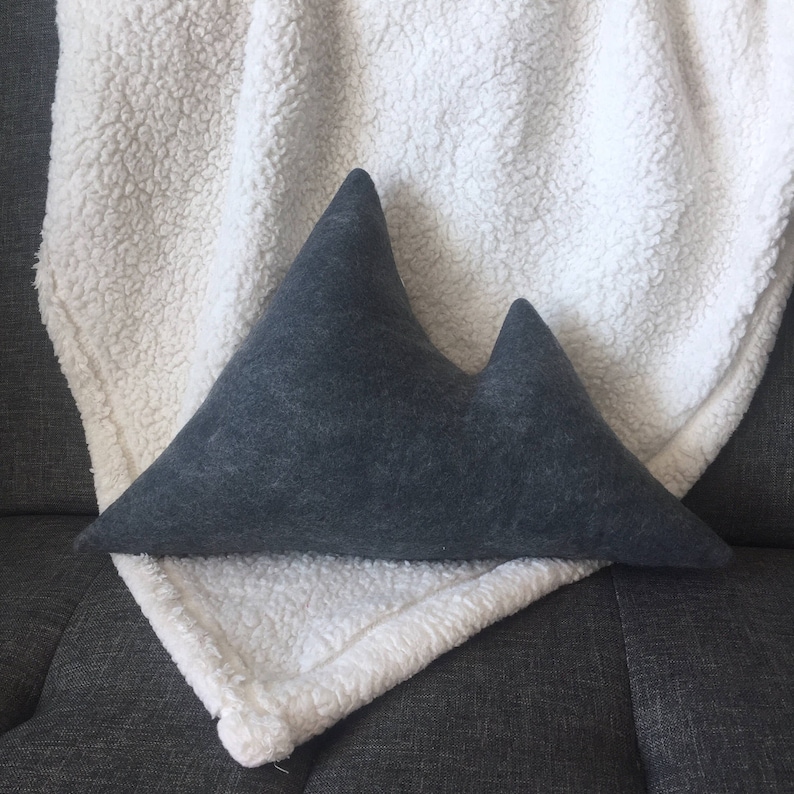 Mountain Pillow Wool Felt Dark Grey with White Snow Caps Rustic Decor Mountains Are Calling Cabin Dorm Woodland Rustic Nursery image 2
