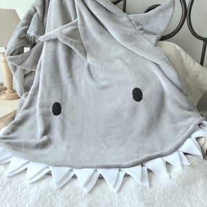 Blanket Shark Bite Adult / Child Gray Shark Tail Grey Teen Minky Furry Fuzzy Cozy Blankie image 3