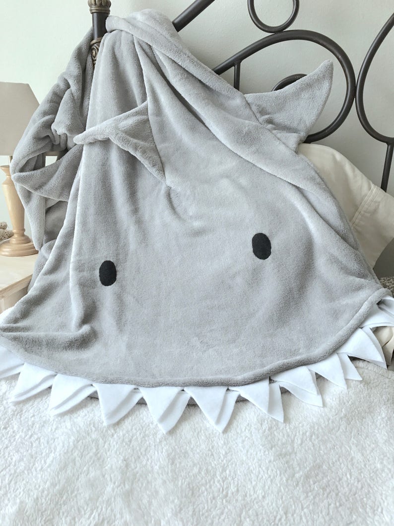 Blanket Shark Bite Adult / Child Gray Shark Tail Grey Teen Minky Furry Fuzzy Cozy Blankie image 3