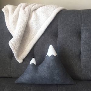 Mountain Pillow Wool Felt Dark Grey with White Snow Caps Rustic Decor Mountains Are Calling Cabin Dorm Woodland Rustic Nursery image 1