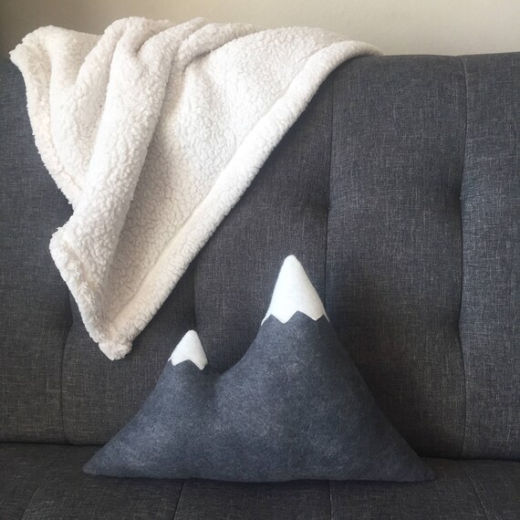 Mountain Pillow Wool Felt Dark Grey With White Snow Caps Etsy