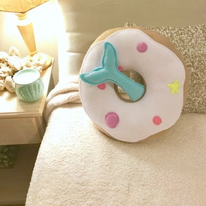 Donut Mermaid Pillow Decor Room Tail Bedroom Nursery Dorm Turquoise Under the Sea Pillows Kids Teens Adults Baby Shower Party Theme Beach image 6