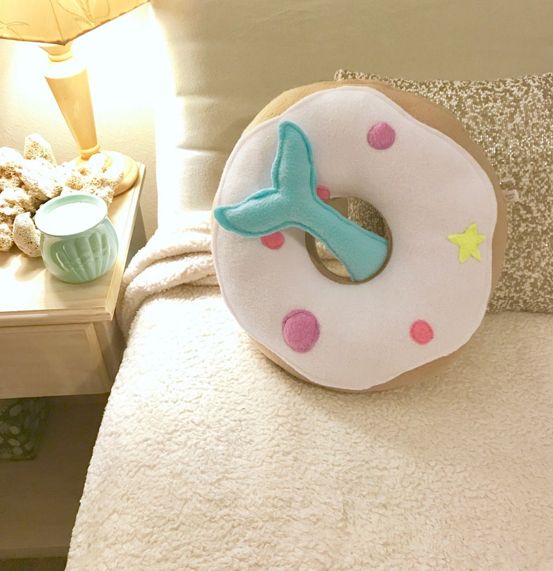 Donut Mermaid Pillow Decor Room Tail Bedroom Nursery Dorm Turquoise Under the Sea Pillows Kids Teens Adults Baby Shower Party Theme Beach image 6