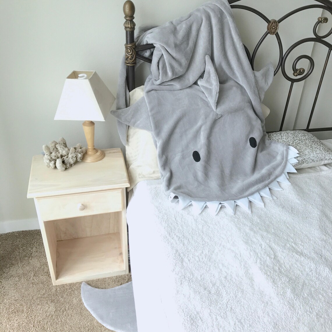 Coperta di squalo grigia con coda di squalo grigia per adulti/bambini, morbida e soffice coperta