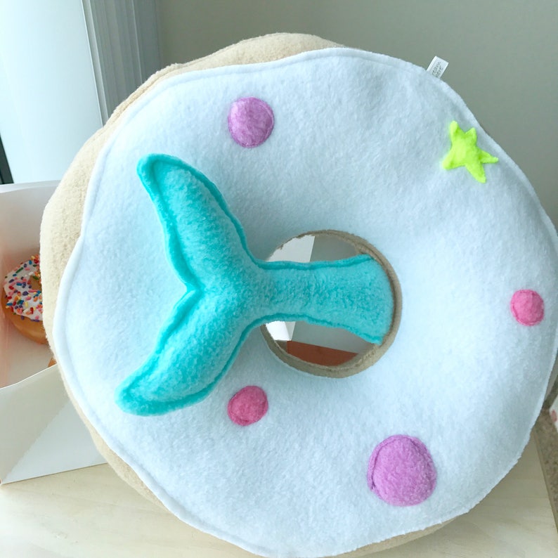 Donut Mermaid Pillow Decor Room Tail Bedroom Nursery Dorm Turquoise Under the Sea Pillows Kids Teens Adults Baby Shower Party Theme Beach image 8