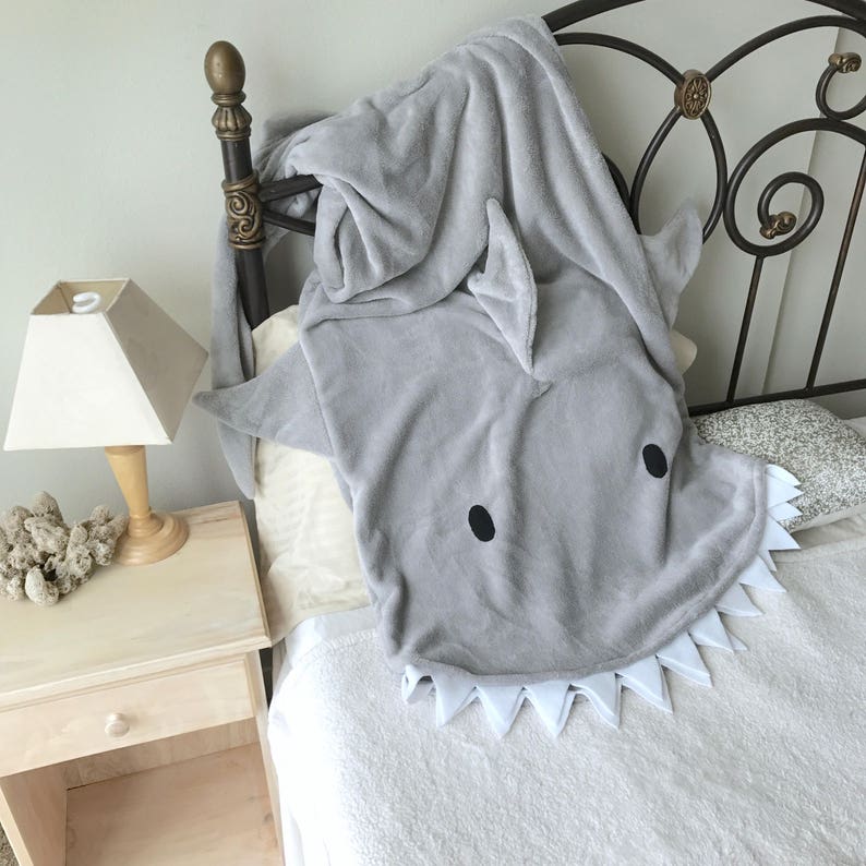 Blanket Shark Bite Adult / Child Gray Shark Tail Grey Teen Minky Furry Fuzzy Cozy Blankie image 1