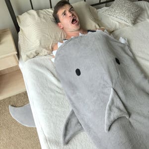 Blanket Shark Bite Adult / Child Gray Shark Tail Grey Teen Minky Furry Fuzzy Cozy Blankie image 9