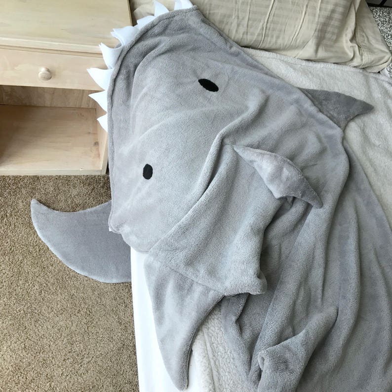 Blanket Shark Bite Adult / Child Gray Shark Tail Grey Teen Minky Furry Fuzzy Cozy Blankie image 7