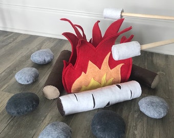 Campfire Pit Felt Fire Pit Toy - Kids Play Roasting Marshmellows Camping Decor Rustic Childs Room
