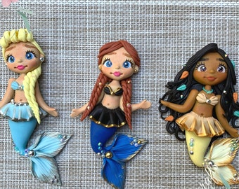 Mermaid clay, Air Dry Mermaid, Bow Centerpiece, Clay Hair Bow Center For Bows, Cold Porcelain Dolls, Clay Embellishments,  Clay Flat Back.