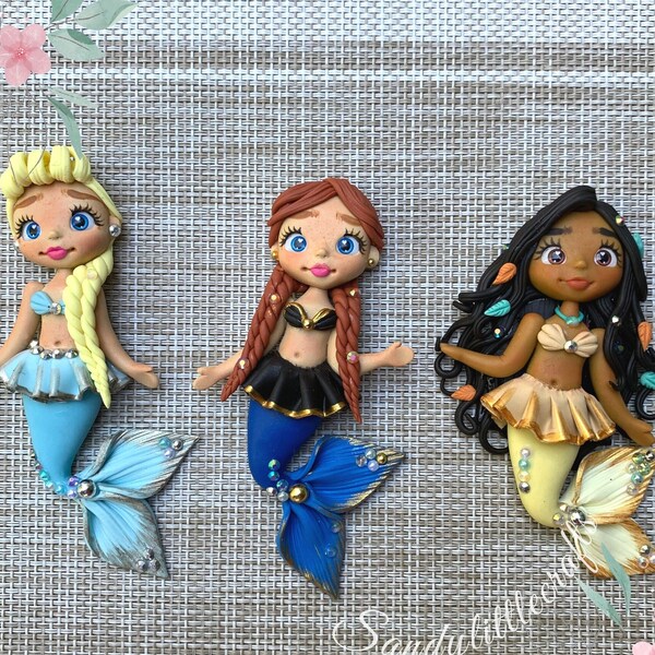 Mermaid clay, Air Dry Mermaid, Bow Centerpiece, Clay Hair Bow Center For Bows, Cold Porcelain Dolls, Clay Embellishments,  Clay Flat Back.