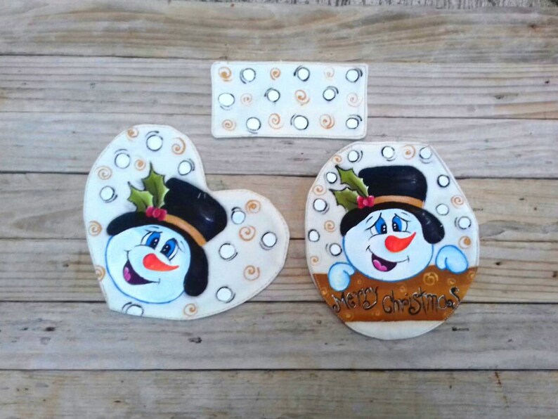 Toilet Seat Cover And Rug Set Snowman Lid Tan Batnroom Decor Bath Mats