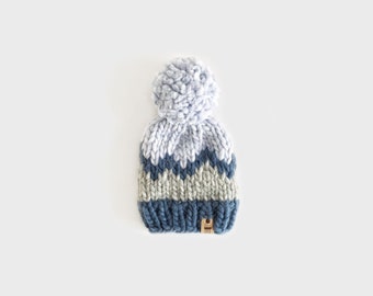 Chunky 4 Colour Firecracker Hat - Navy, Light Grey, Navy and Blue - Newborn, baby, children & adult size