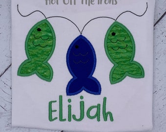 Embroidered Boys Fish Shirt, Custom Name, Boutique Tee
