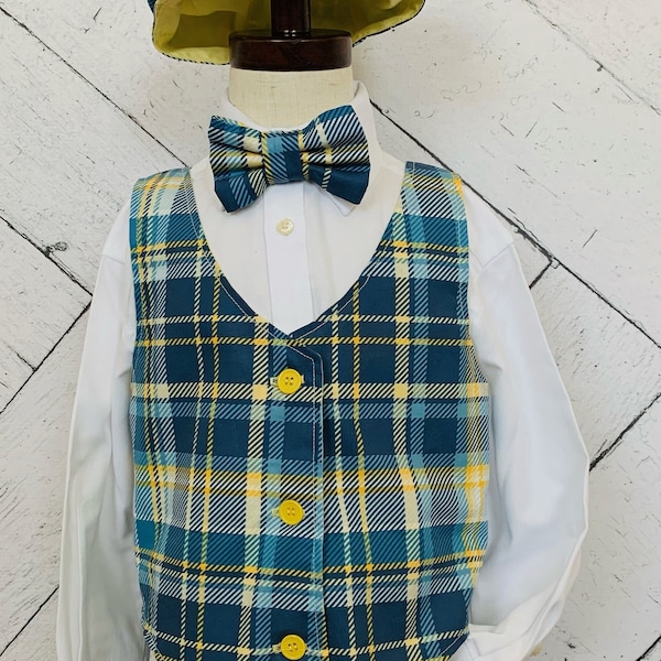 Boys Easter Outfit, Easter Plaid Shorts Vest Tie Flat Cap, Church Clothes