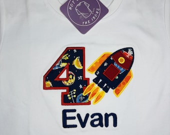 Embroidered Rocket Ship Birthday Shirt, Personalized Space Theme