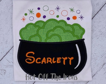 Embroidered Halloween Cauldron Shirt, Personalized Cotton Tee