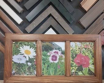 5x7 Triple Hinged Picture Frames Shadow Box MDF Wood Grain with Real Glass 3 