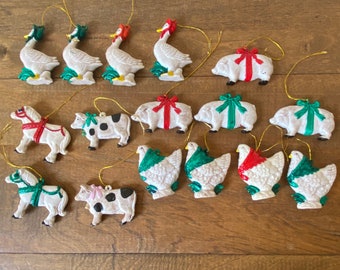 Farm Animal Ornaments/Set of 16/ Vintage Christmas Ornaments/Taiwan