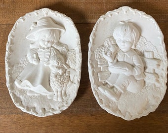 Vintage/Unpainted Busque/Nursery Rhythm Wall Plaques/Mary Had A Little Lamb/Little Jack Horner/ Unpainted Ceramics/**AS IS**