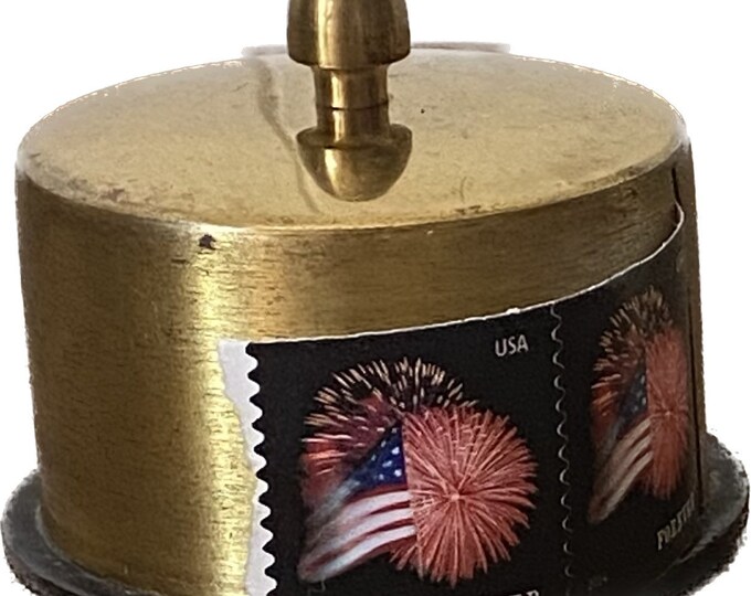Vintage Brass Postage Stamp Dispenser / Stamp Dispenser/round Brass Box
