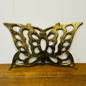 Butterfly Trivet/ Solid Brass/Footed/ Circa 1970s/ Vintage/ Wall Art
