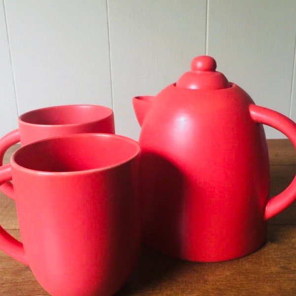 Vintage Teapot with Matching Mugs/ Orange Tea Set/ Design Studio/ Unused
