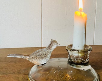Vintage Jeannette Glass Pheasant Candle Stick Holder/ MCM/ Jeannette Glass