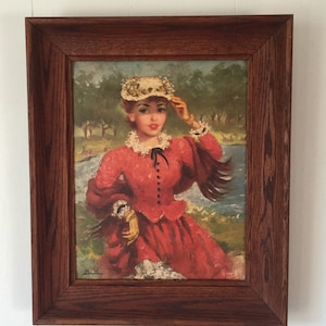 Lady In Red Lithograph / Signed by Denise/Framed Vintage Art/ Florence Kroger