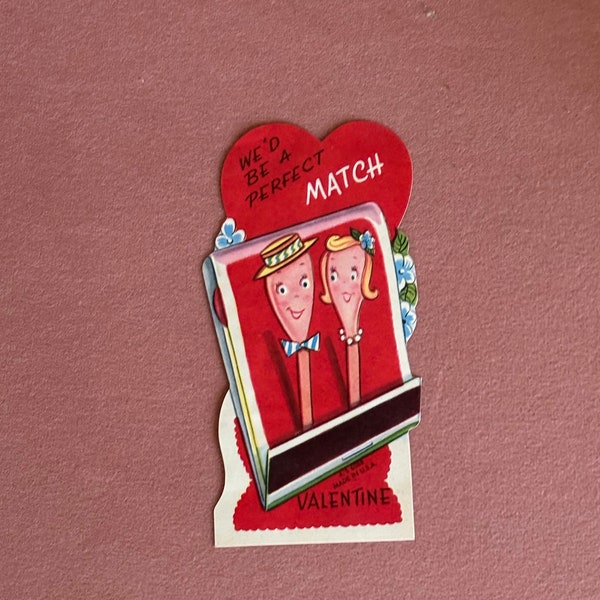 Book of Matches Valentine Card/“We’d Be a Perfect Match Valentine”/Children’s Vintage Card/ 1960s/Anthropomorphic