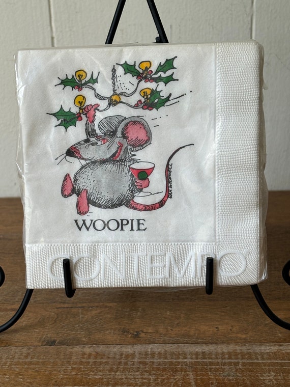 Vintage Christmas Mouse Beverage Napkins: Contempo Beach, “Woopie”, Set of 20