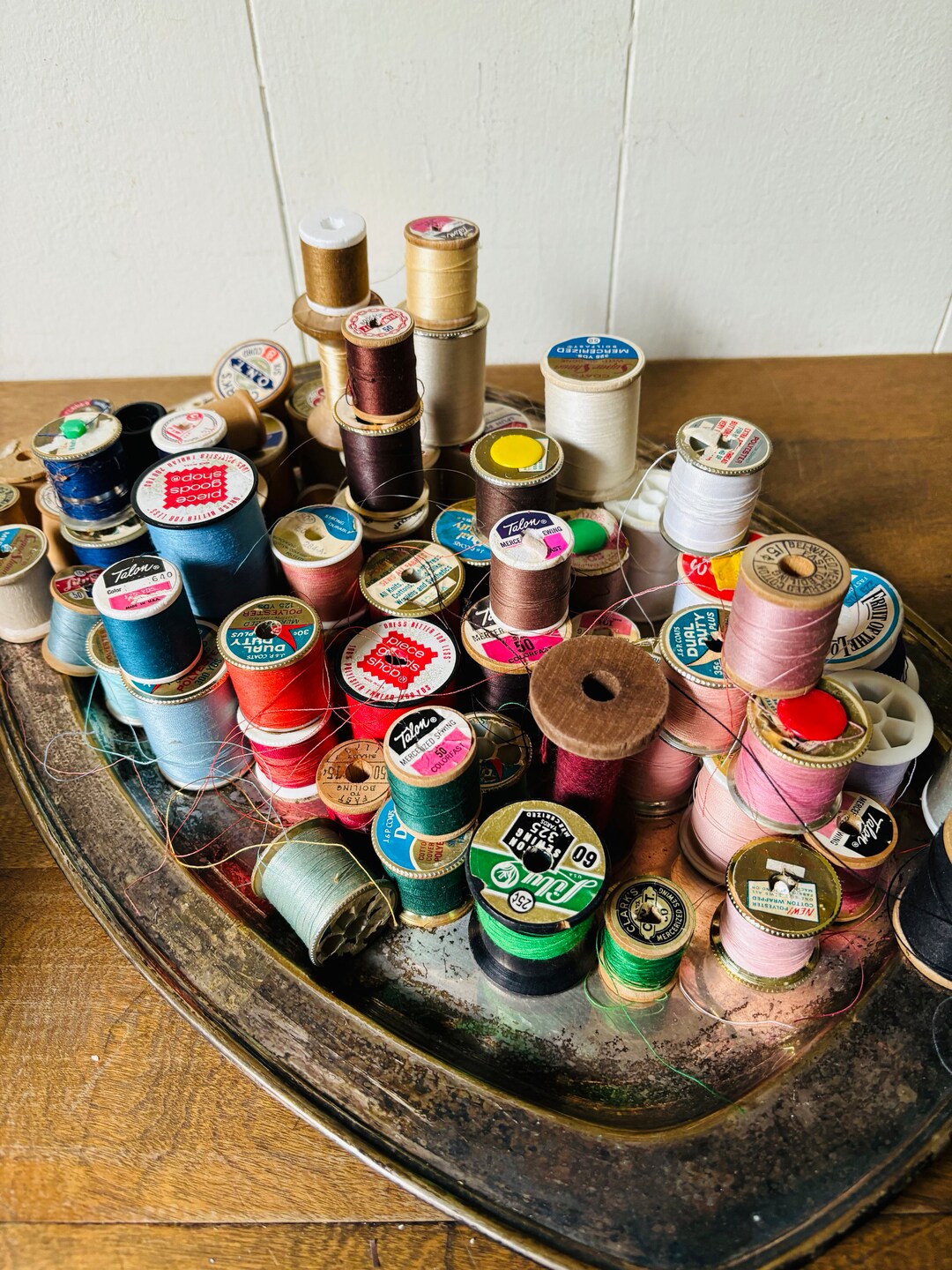 74 Spools of Thread /spools Includes 7 Empty Spools/ Wooden and Plastic ...