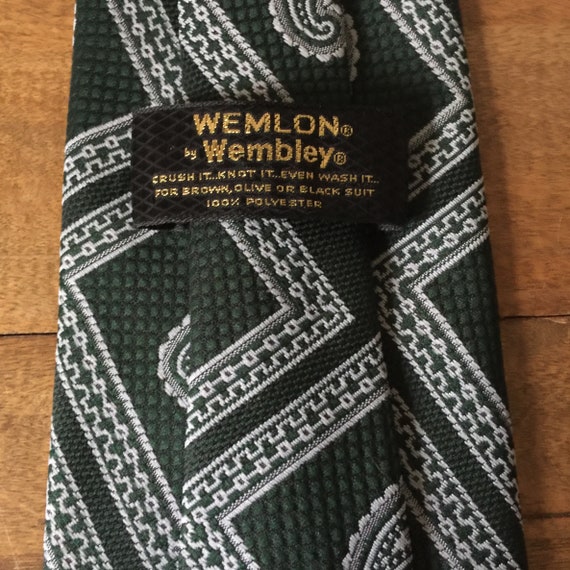 Vintage Wembley Tie/ Wemlon/ Paisley /Dark Green … - image 3