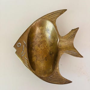 Midcentury Brass Ashtray/ Fish-Shared Ashtray / Footed Ashtray