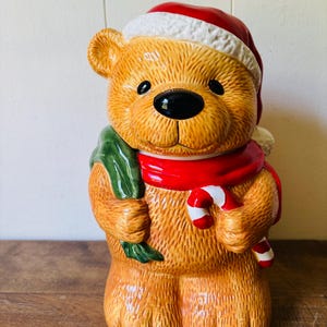 Vintage Christmas Bear Cookie Jar/ Teddy Bear Cookie Jar/Christmas Cookie Jar