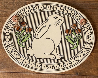 Rabbit Pottery Plaque/Trinity Pottery/ 1987/ Easter Decor/Rabbit, Alphabet, Numerals/ Wall Decor