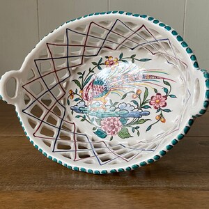 Portuguese Pottery /Outeiro Agueda/Reticulated Basket/Floral and Pheasant Motif