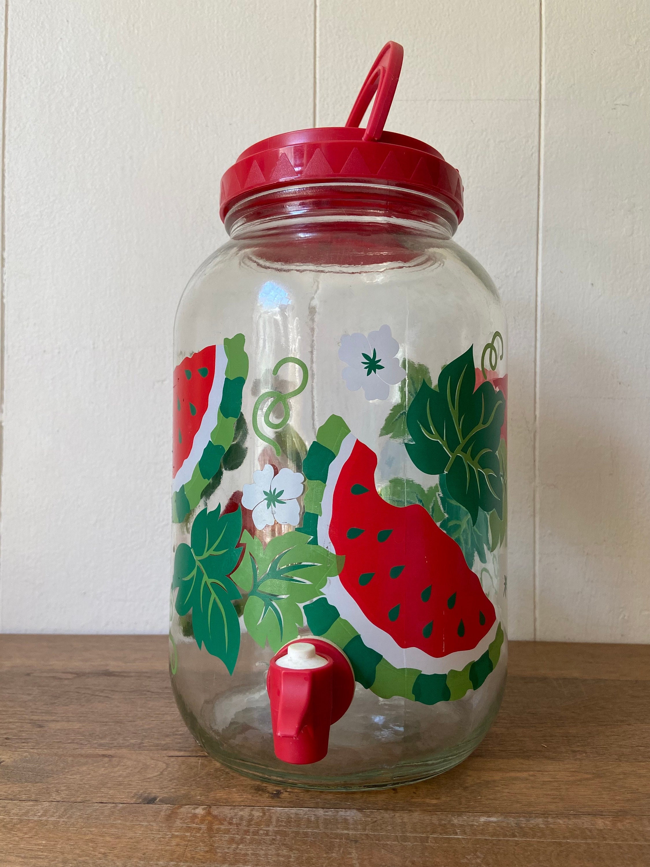 Vintage 1 Gallon Glass Watermelon Drink Beverage Dispenser With